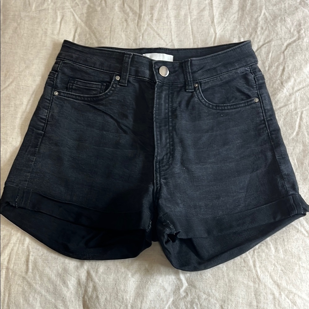 H&M Black Jean Shorts High-Waisted Cuffed